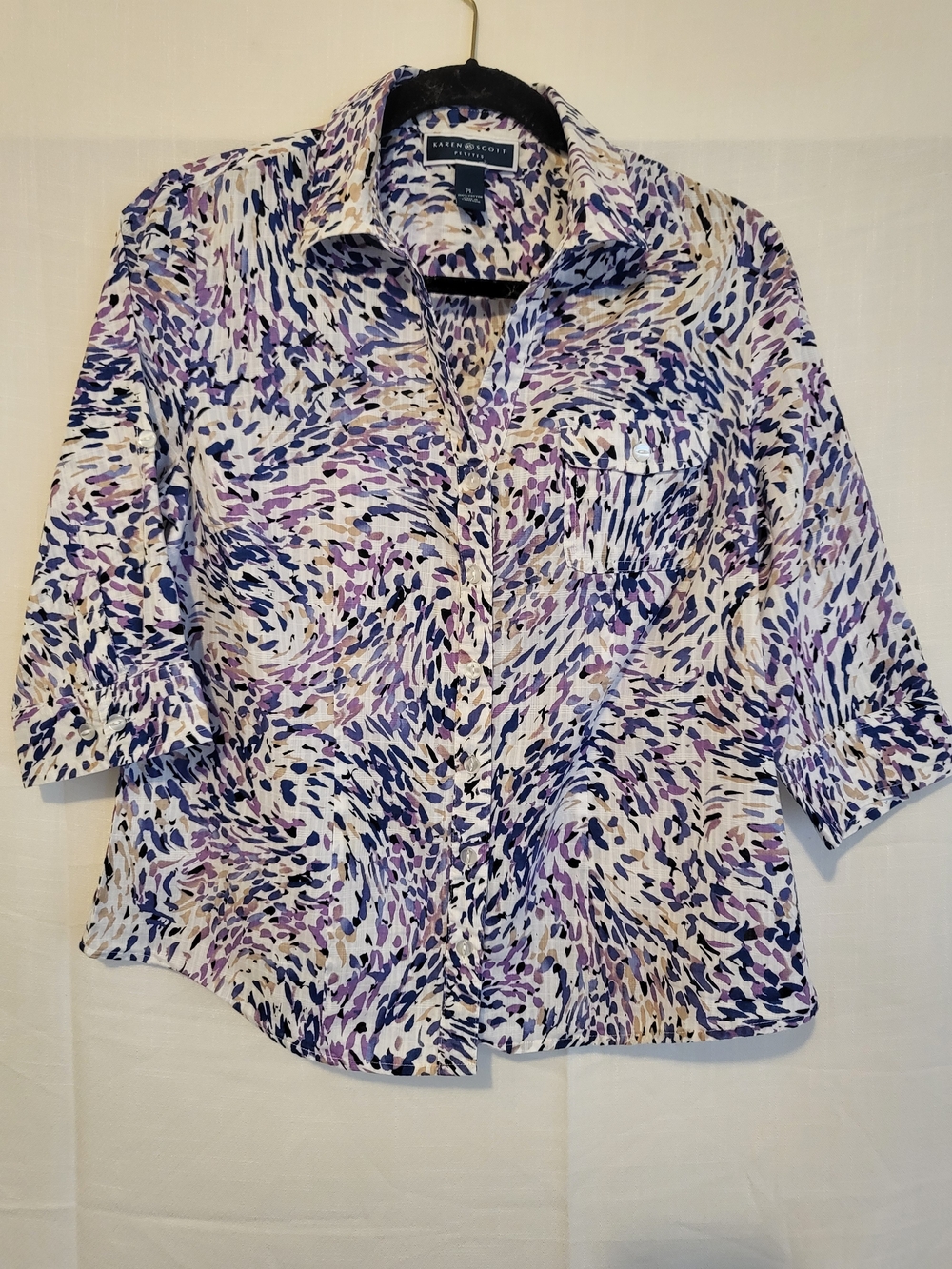 Karen Scott Purple Multi-Color Button-Front Women's Top